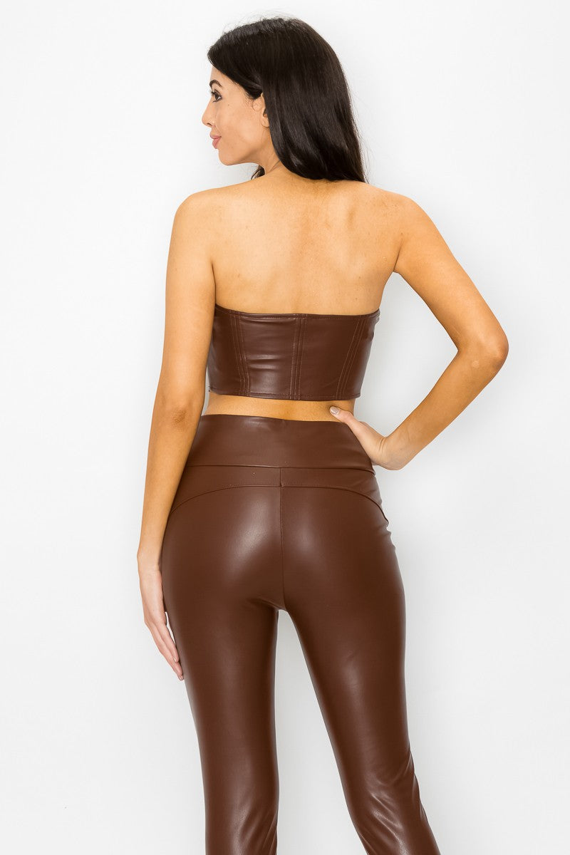 Leather Laced Up Corset + Legging Set