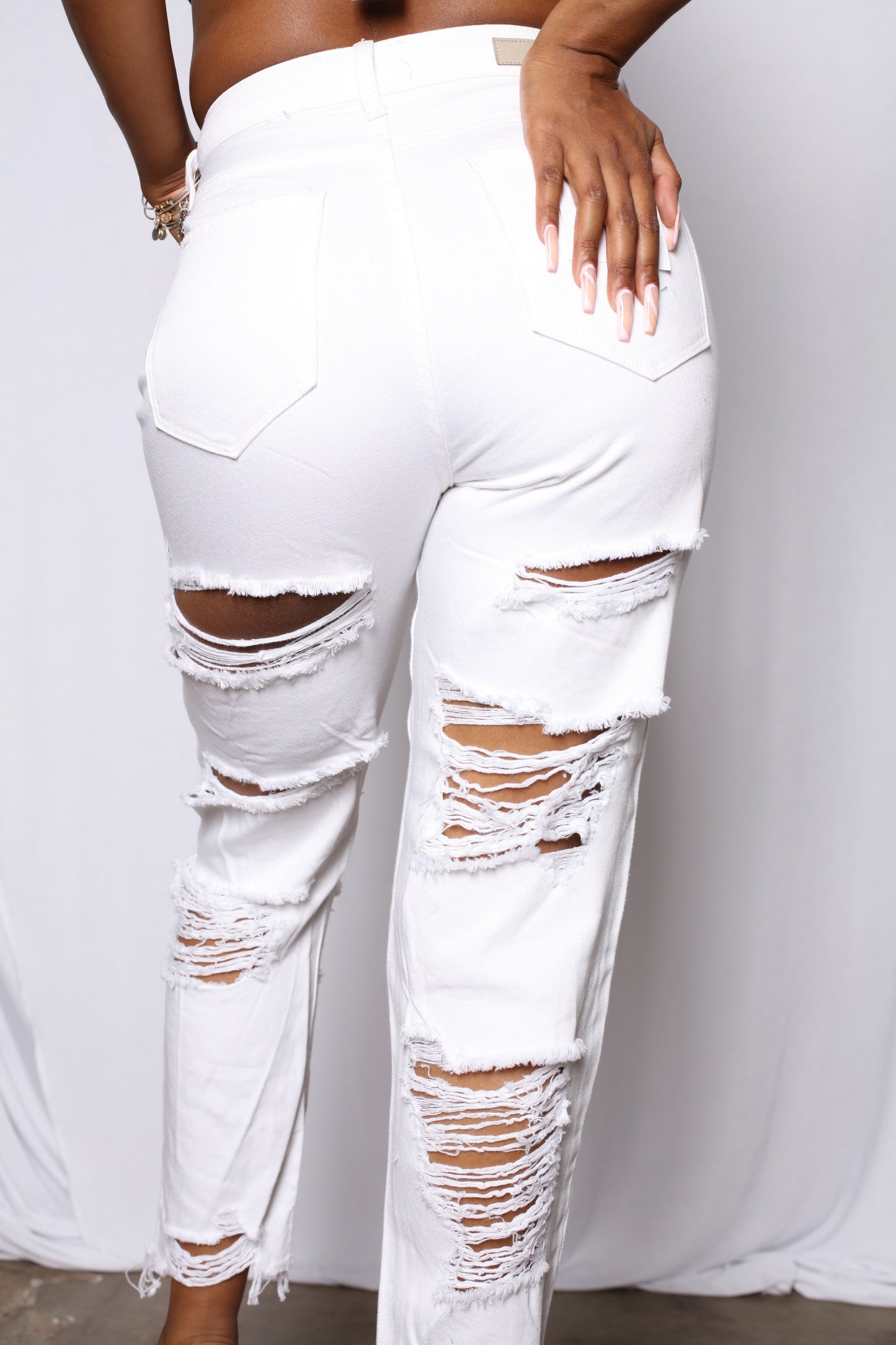 White Shredded Boyfriend Hi Rise Jeans