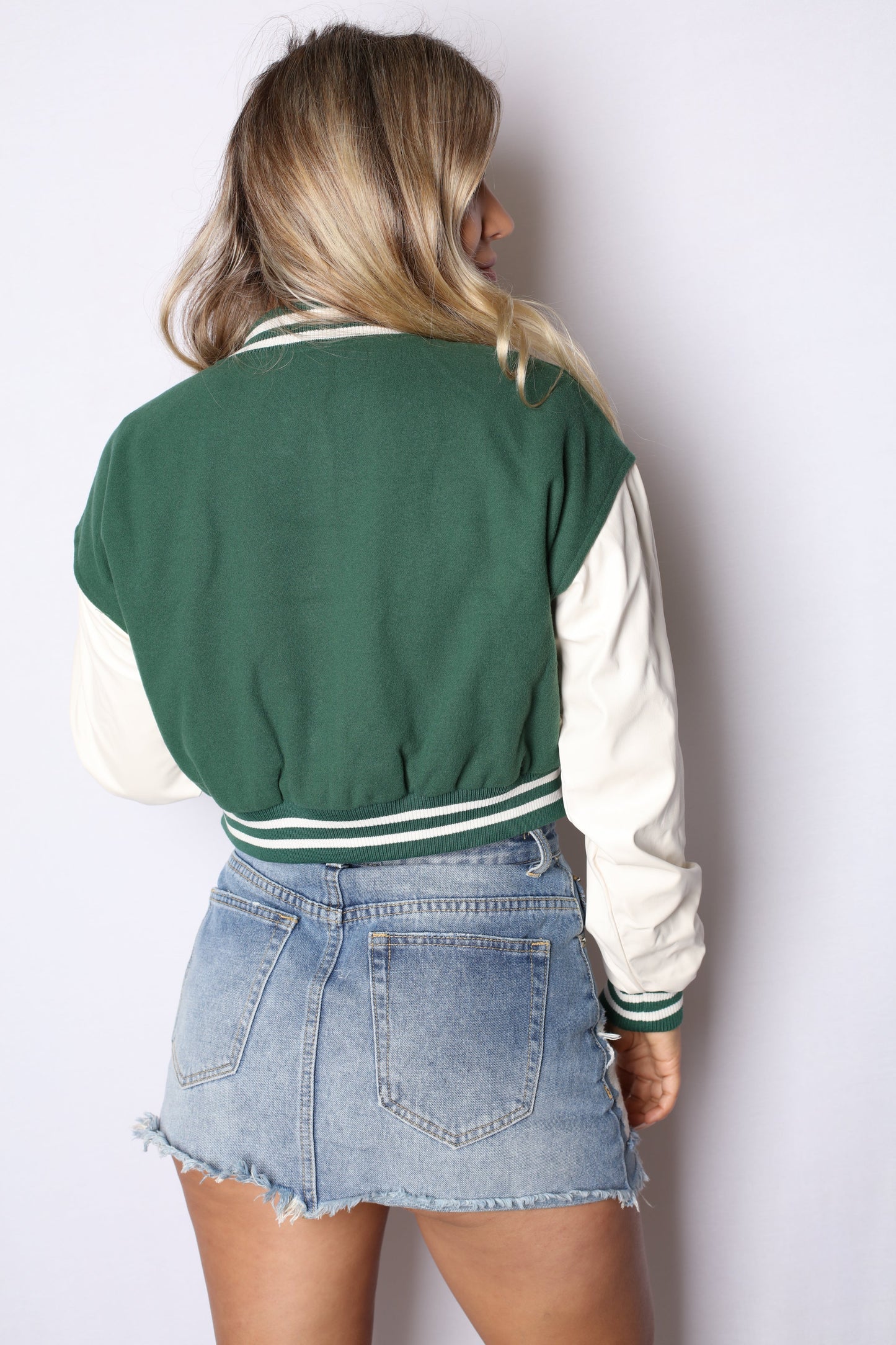 Crop Varsity Jacket Green