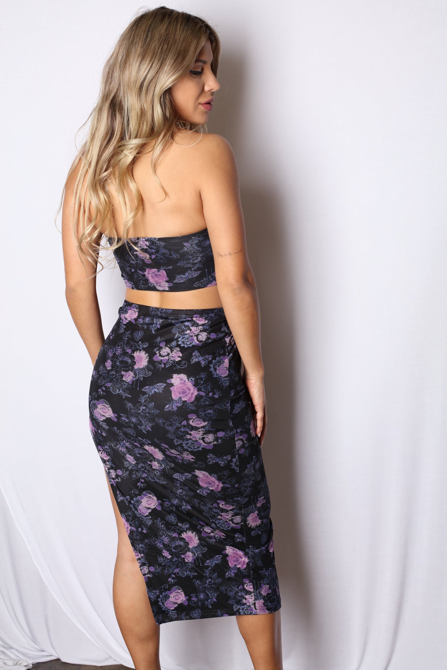 Floral Cutout Bustier Skirt Set