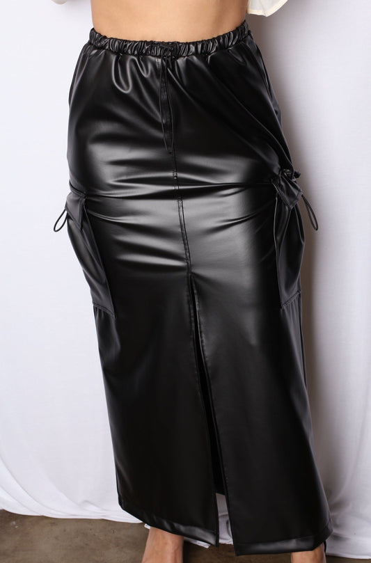 Leather Cargo Maxi Skirt