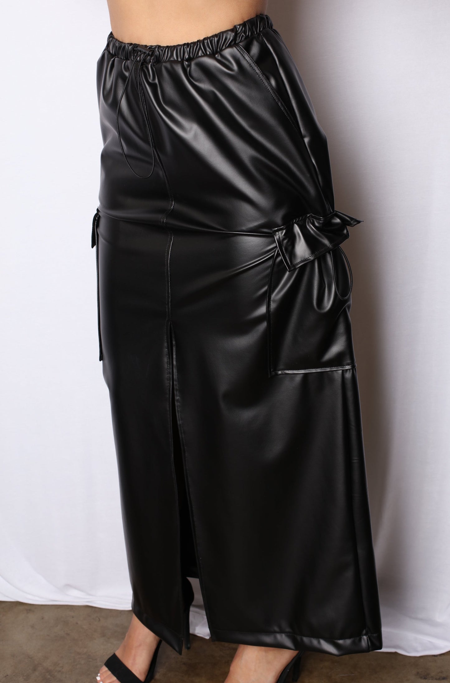 Leather Cargo Maxi Skirt