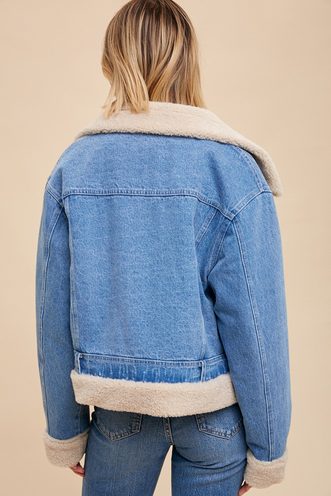 Denim Sherpa Contrast Moto Jacket