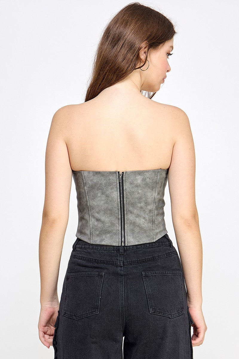 Acid Wash Charcoal Corset Top