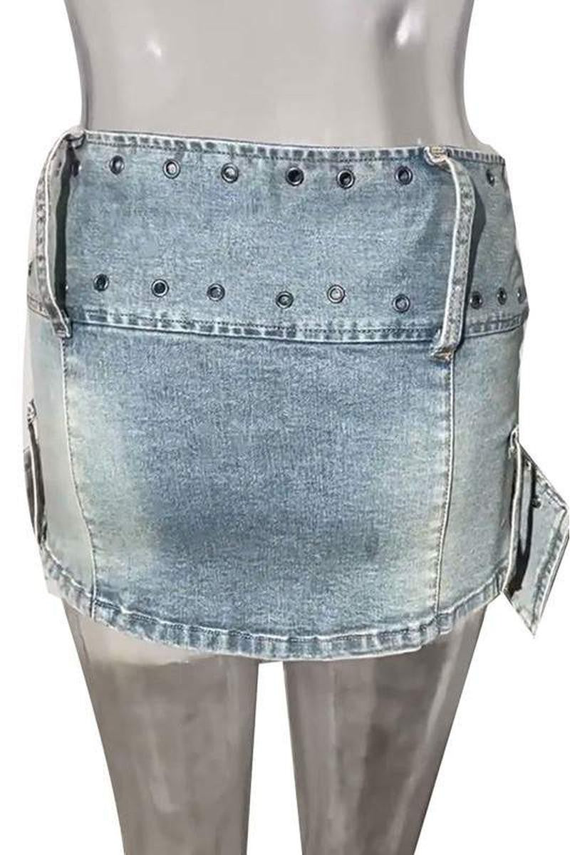 Wrapped Belted Mini Denim Skirt