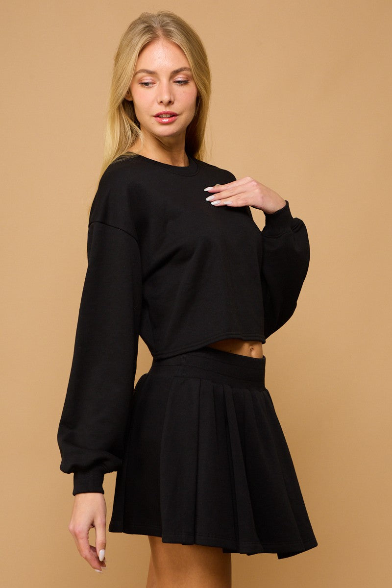 Pleated Sweat Skirt + Open Back Sweater Black