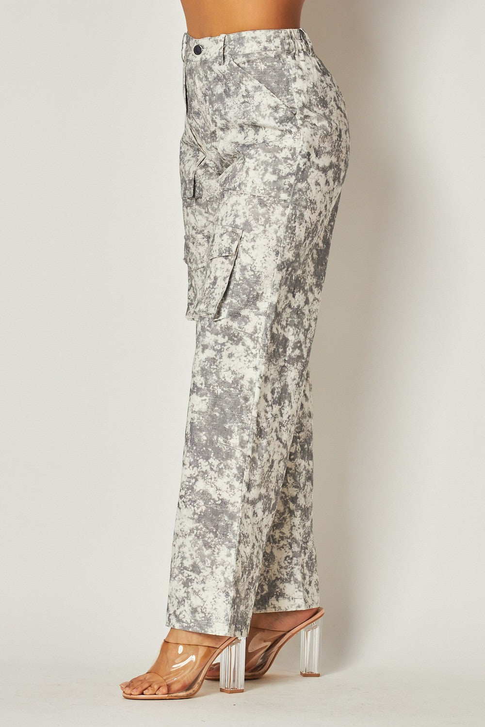 Digital Gray Cargo Wide Leg Pants