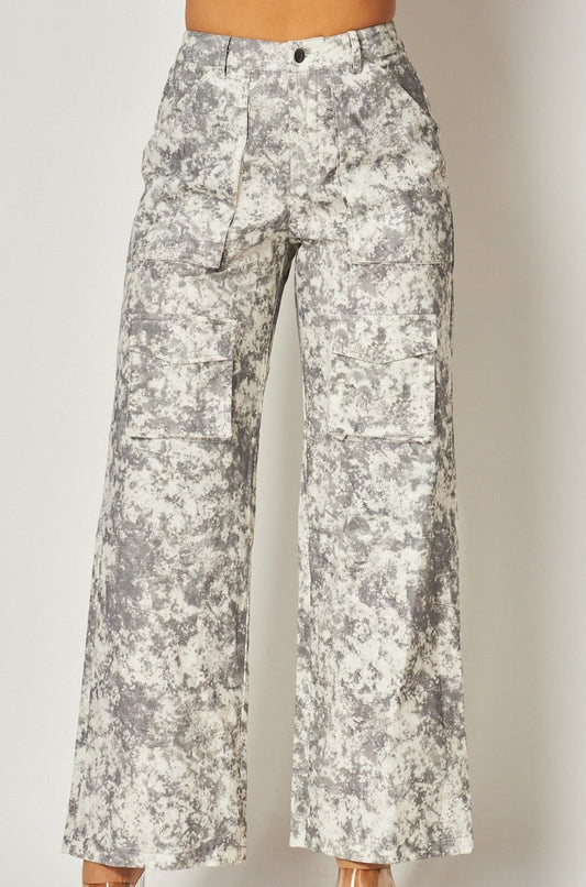 Digital Gray Cargo Wide Leg Pants