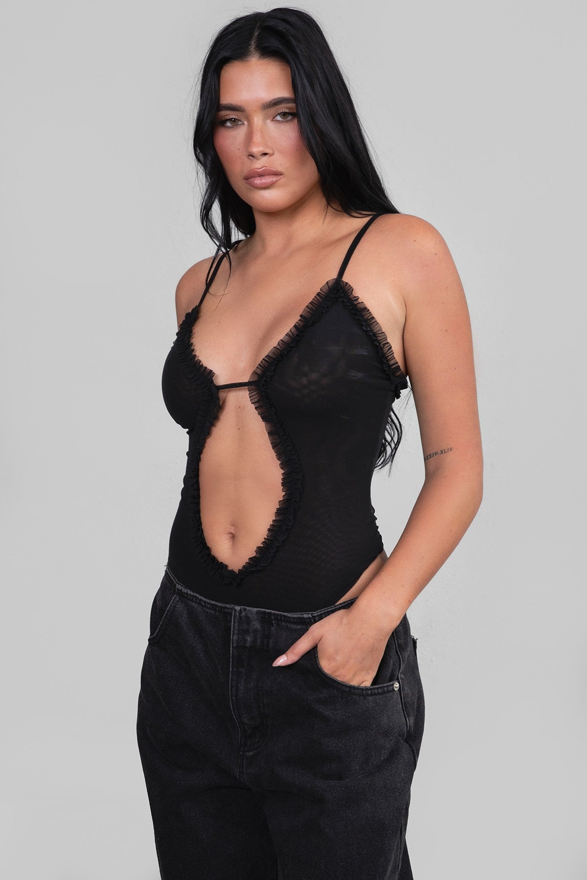 Black Sheer Exposed Bodysuit