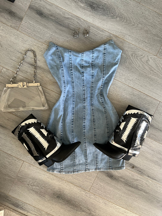 Light Denim Lined Mini Tube Dress