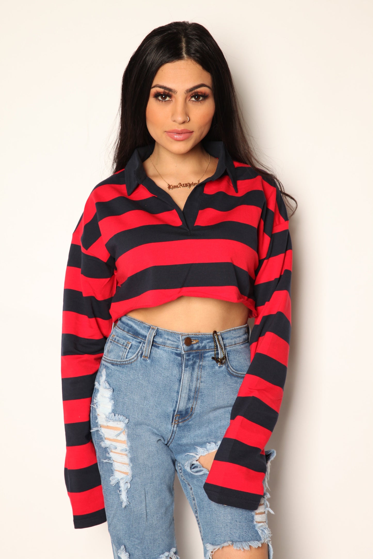 Tommy Stripped Cropped Sweater Red