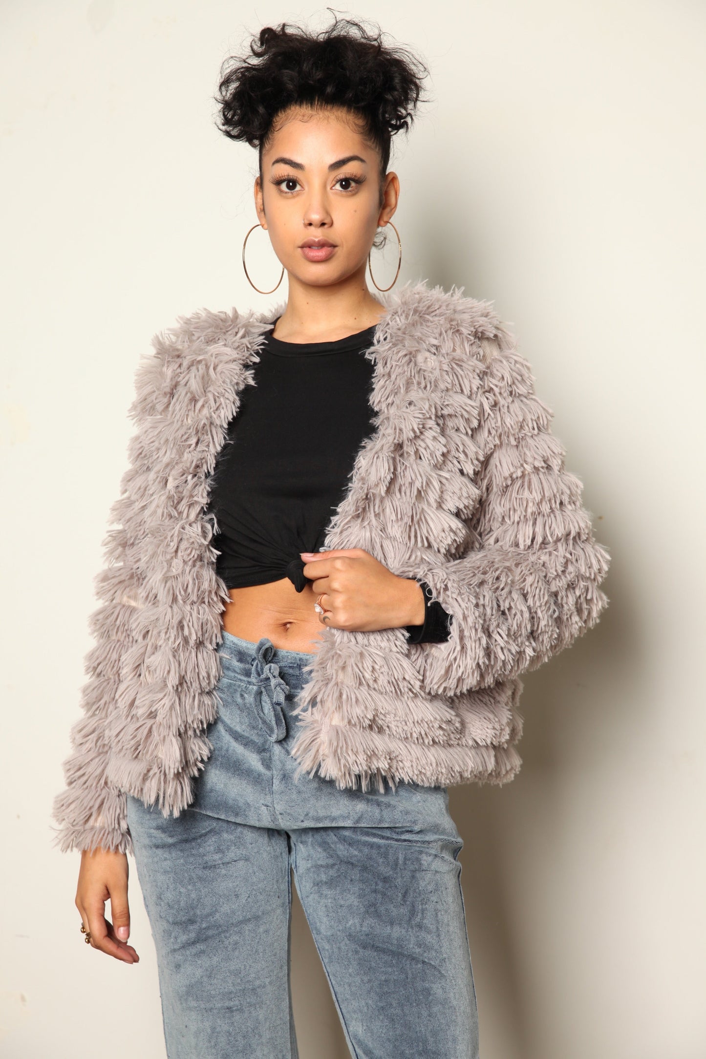 Fuzzy Fur Jacket Gray