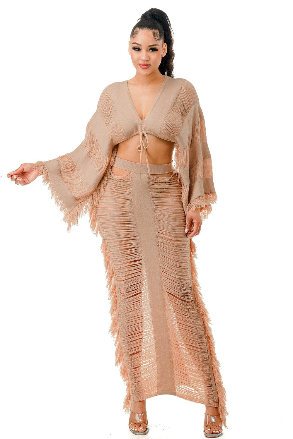 Tulum Scrapped Maxi Skirt Set Beige