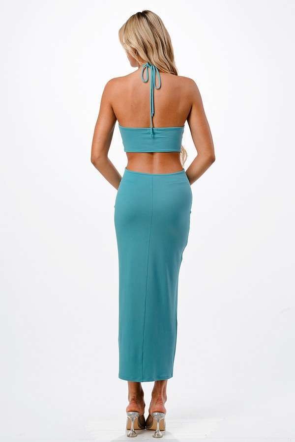 Blue Crossover Cutout Maxi Dress