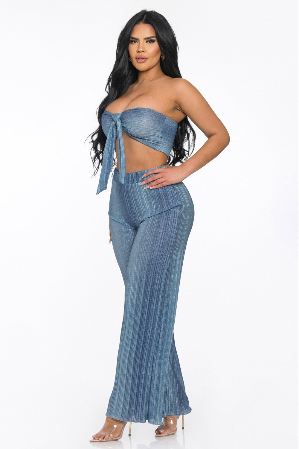 Crinkled Blue Metallic Pant Set