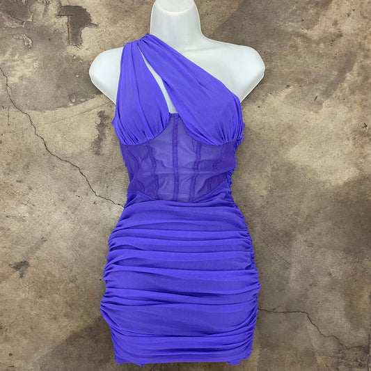 One Shoulder Corset Mesh Dress Purple