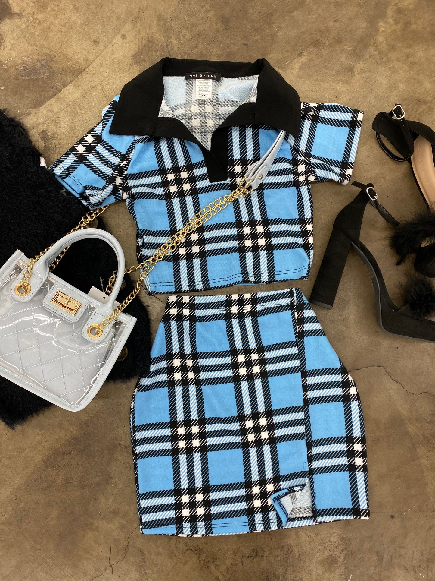 Caddy Chick Blue Plaid Skirt Set